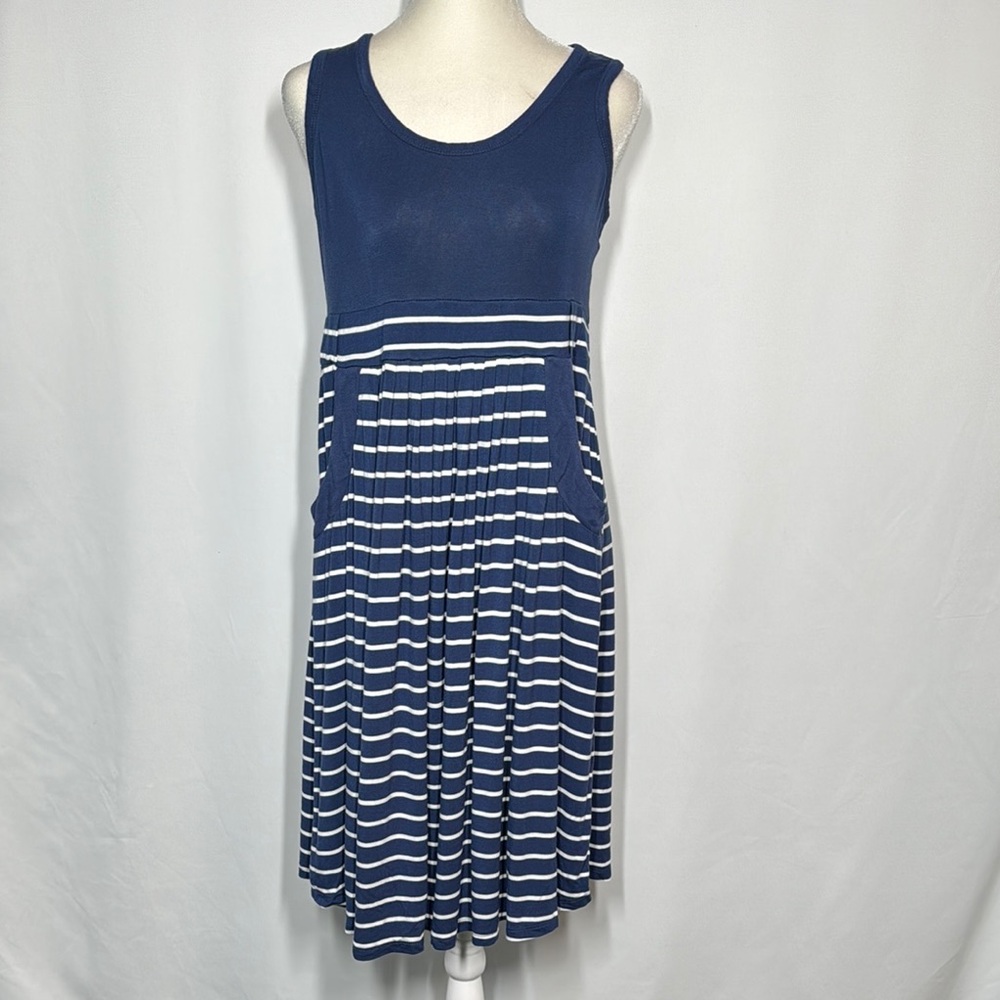 ❤️3/$30 Momo Maternity Blue and White Striped Sleeveless Dress